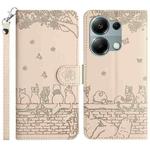 For Xiaomi Poco M6 Pro 4G Cat Embossing Pattern Leather Phone Case with Lanyard(Beige)