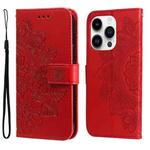 For iPhone 15 Pro Max 7-petal Flowers Embossing Leather Phone Case(Red)