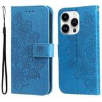 For iPhone 15 Pro 7-petal Flowers Embossing Leather Phone Case(Blue)