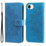 For iPhone SE 20224 Seven-petal Flowers Embossing Leather Phone Case(Blue)