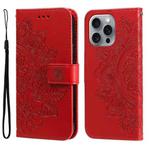 For iPhone 16 Pro Max 7-petal Flowers Embossing Leather Phone Case(Red)