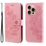 For iPhone 16 Pro Seven-petal Flowers Embossing Leather Phone Case(Rose Gold)