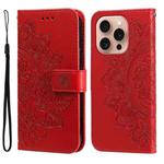 For iPhone 16 Pro Seven-petal Flowers Embossing Leather Phone Case(Red)