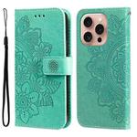 For iPhone 16 Pro Seven-petal Flowers Embossing Leather Phone Case(Green)