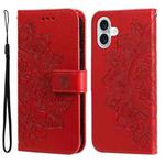 For iPhone 16 Plus 7-petal Flowers Embossing Leather Phone Case(Red)