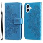 For iPhone 16 Plus 7-petal Flowers Embossing Leather Phone Case(Blue)