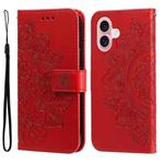 For iPhone 16 7-petal Flowers Embossing Leather Phone Case(Red)