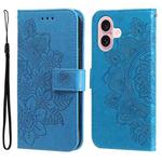 For iPhone 16 Seven-petal Flowers Embossing Leather Phone Case(Blue)