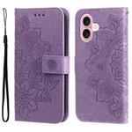 For iPhone 16 7-petal Flowers Embossing Leather Phone Case(Light Purple)