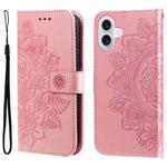For iPhone 17 Seven-petal Flowers Embossing Leather Phone Case(Rose Gold)