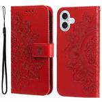 For iPhone 17 Seven-petal Flowers Embossing Leather Phone Case(Red)
