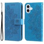For iPhone 17 Seven-petal Flowers Embossing Leather Phone Case(Blue)