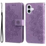 For iPhone 17 Seven-petal Flowers Embossing Leather Phone Case(Light Purple)