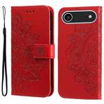 For iPhone 17 Air Seven-petal Flowers Embossing Leather Phone Case(Red)