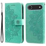 For iPhone 17 Air Seven-petal Flowers Embossing Leather Phone Case(Green)