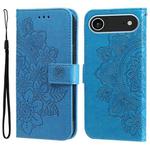 For iPhone 17 Air Seven-petal Flowers Embossing Leather Phone Case(Blue)