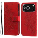 For iPhone 17 Pro Seven-petal Flowers Embossing Leather Phone Case(Red)