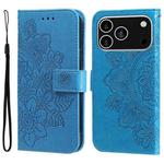 For iPhone 17 Pro Seven-petal Flowers Embossing Leather Phone Case(Blue)