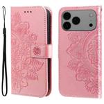 For iPhone 17 Pro Max Seven-petal Flowers Embossing Leather Phone Case(Rose Gold)