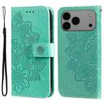 For iPhone 17 Pro Max Seven-petal Flowers Embossing Leather Phone Case(Green)