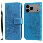 For iPhone 17 Pro Max Seven-petal Flowers Embossing Leather Phone Case(Blue)