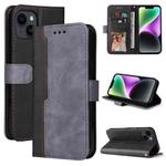 For iPhone 15 Stitching-color Leather Phone Case(Grey)