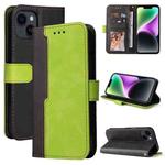 For iPhone 15 Plus Stitching-color Leather Phone Case(Green)