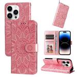 For iPhone 15 Pro Max Embossed Sunflower Leather Phone Case(Pink)