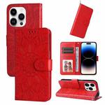 For iPhone 15 Pro Max Embossed Sunflower Leather Phone Case(Red)