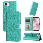 For iPhone SE 20224 Embossed Sunflower Leather Phone Case(Green)
