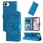 For iPhone SE 20224 Embossed Sunflower Leather Phone Case(Blue)