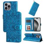 For iPhone 16 Pro Max Embossed Sunflower Leather Phone Case(Blue)