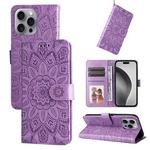 For iPhone 16 Pro Max Embossed Sunflower Leather Phone Case(Purple)