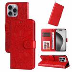 For iPhone 16 Pro Max Embossed Sunflower Leather Phone Case(Red)