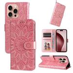 For iPhone 16 Pro Embossed Sunflower Leather Phone Case(Pink)