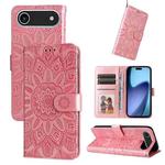 For iPhone 17 Air Embossed Sunflower Leather Phone Case(Pink)