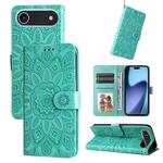 For iPhone 17 Air Embossed Sunflower Leather Phone Case(Green)