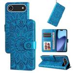 For iPhone 17 Air Embossed Sunflower Leather Phone Case(Blue)