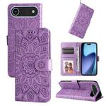 For iPhone 17 Air Embossed Sunflower Leather Phone Case(Purple)