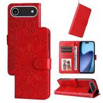 For iPhone 17 Air Embossed Sunflower Leather Phone Case(Red)