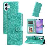 For iPhone 17 Embossed Sunflower Leather Phone Case(Green)