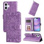 For iPhone 17 Embossed Sunflower Leather Phone Case(Purple)
