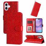 For iPhone 17 Embossed Sunflower Leather Phone Case(Red)