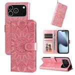 For iPhone 17 Pro Embossed Sunflower Leather Phone Case(Pink)