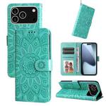 For iPhone 17 Pro Embossed Sunflower Leather Phone Case(Green)