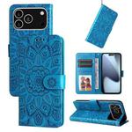 For iPhone 17 Pro Embossed Sunflower Leather Phone Case(Blue)