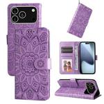 For iPhone 17 Pro Embossed Sunflower Leather Phone Case(Purple)