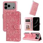 For iPhone 17 Pro Max Embossed Sunflower Leather Phone Case(Pink)