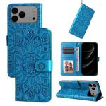 For iPhone 17 Pro Max Embossed Sunflower Leather Phone Case(Blue)