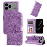 For iPhone 17 Pro Max Embossed Sunflower Leather Phone Case(Purple)